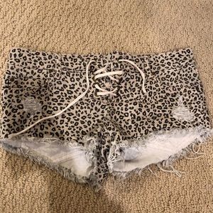 Billabong leopard denim shorts.